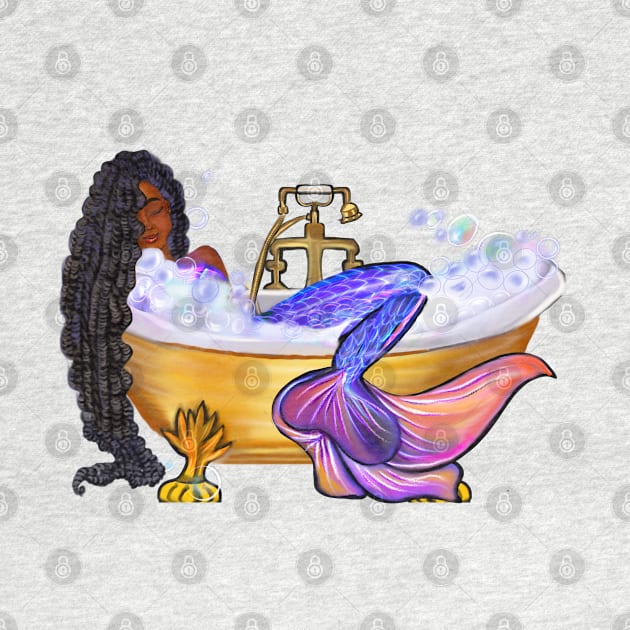 Mermaid with braids relaxing in luxurious bubble bath having a moment of tranquility  ! by Artonmytee